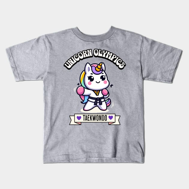 Taekwondo Unicorn Olympics 🥋🦄 - Kickin' It Cute! Kids T-Shirt by Pink & Pretty